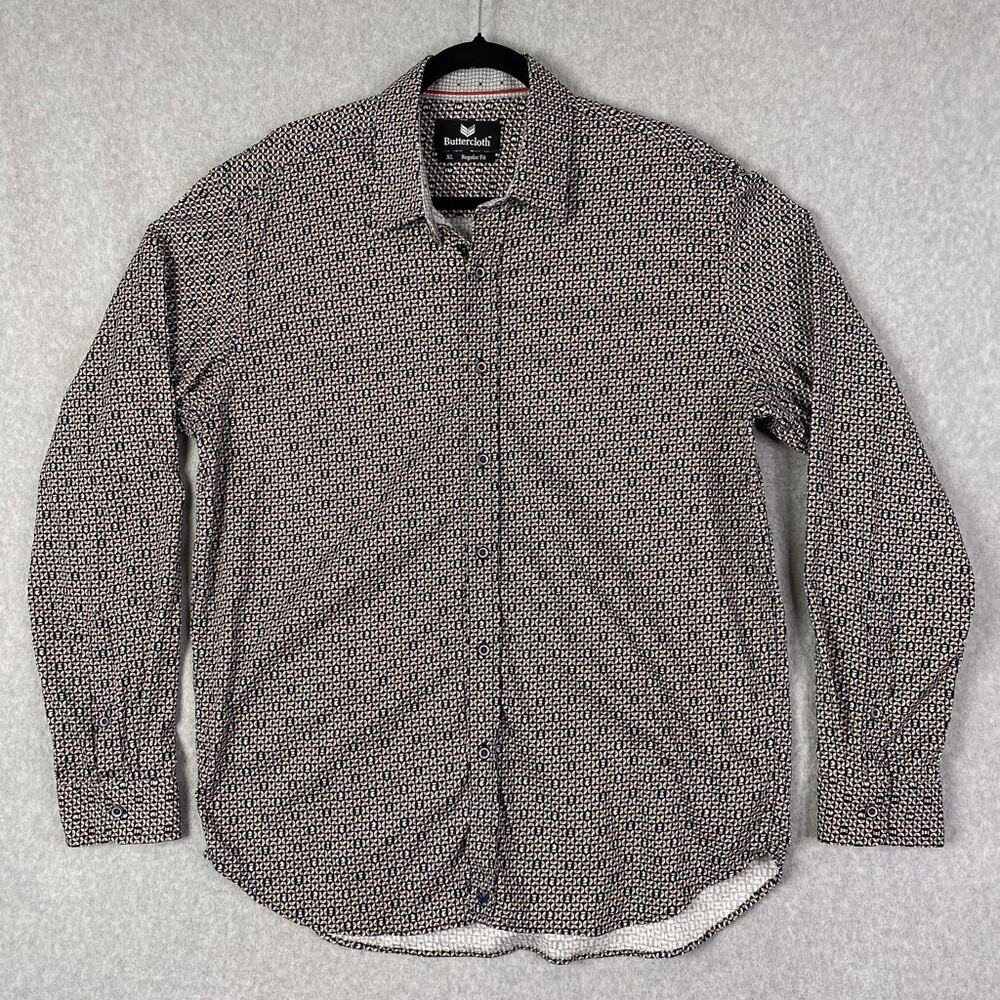 Buttercloth Shirt Mens XL Regular Fit Long Sleeve Button Up Chess All Over Print